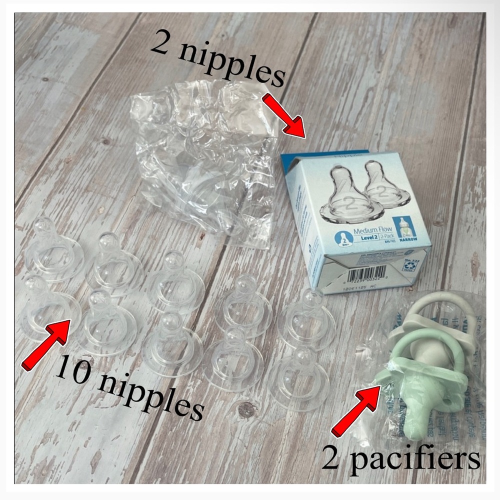 14 pcs SET New, Authentic Dr Browns nipples (flow 1 + flow 2) + 2 pacifiers